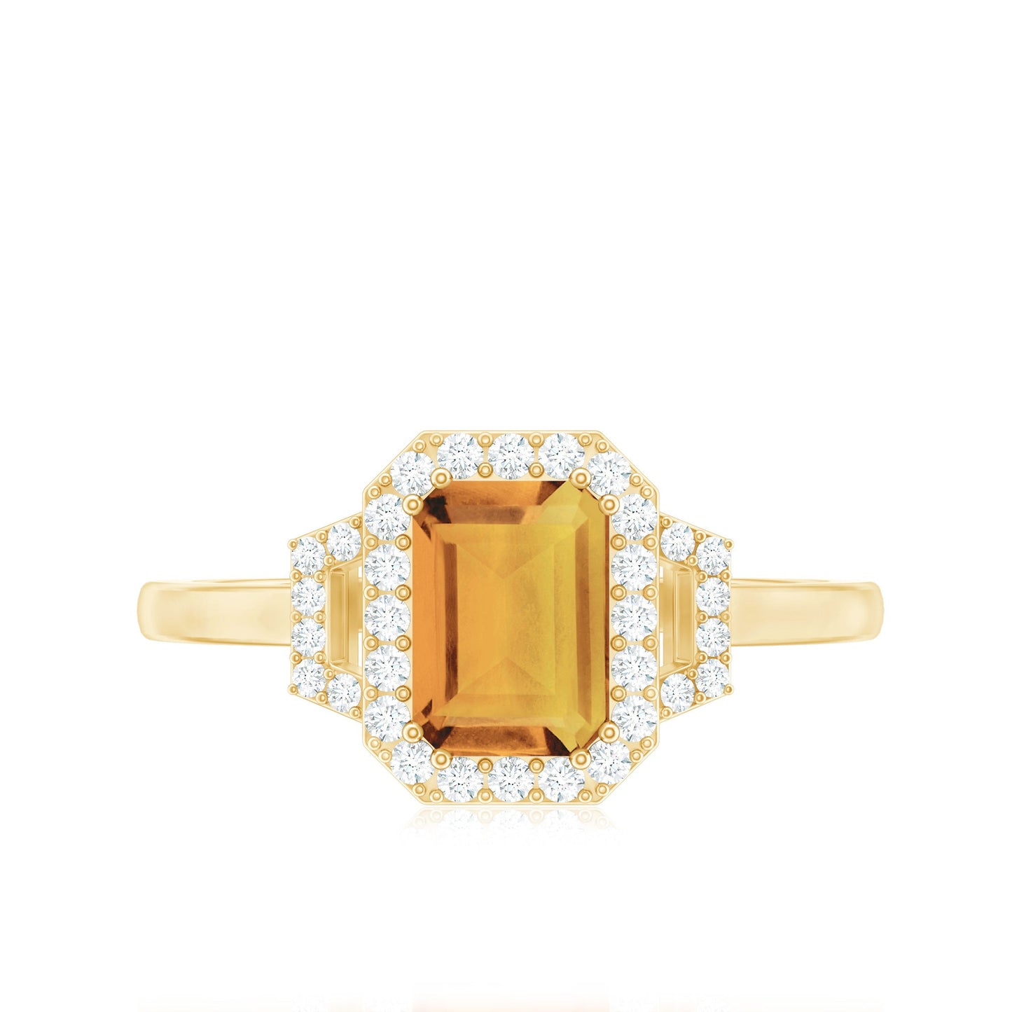 Genuine Citrine Emerald Cut Engagement Ring with Diamond Halo