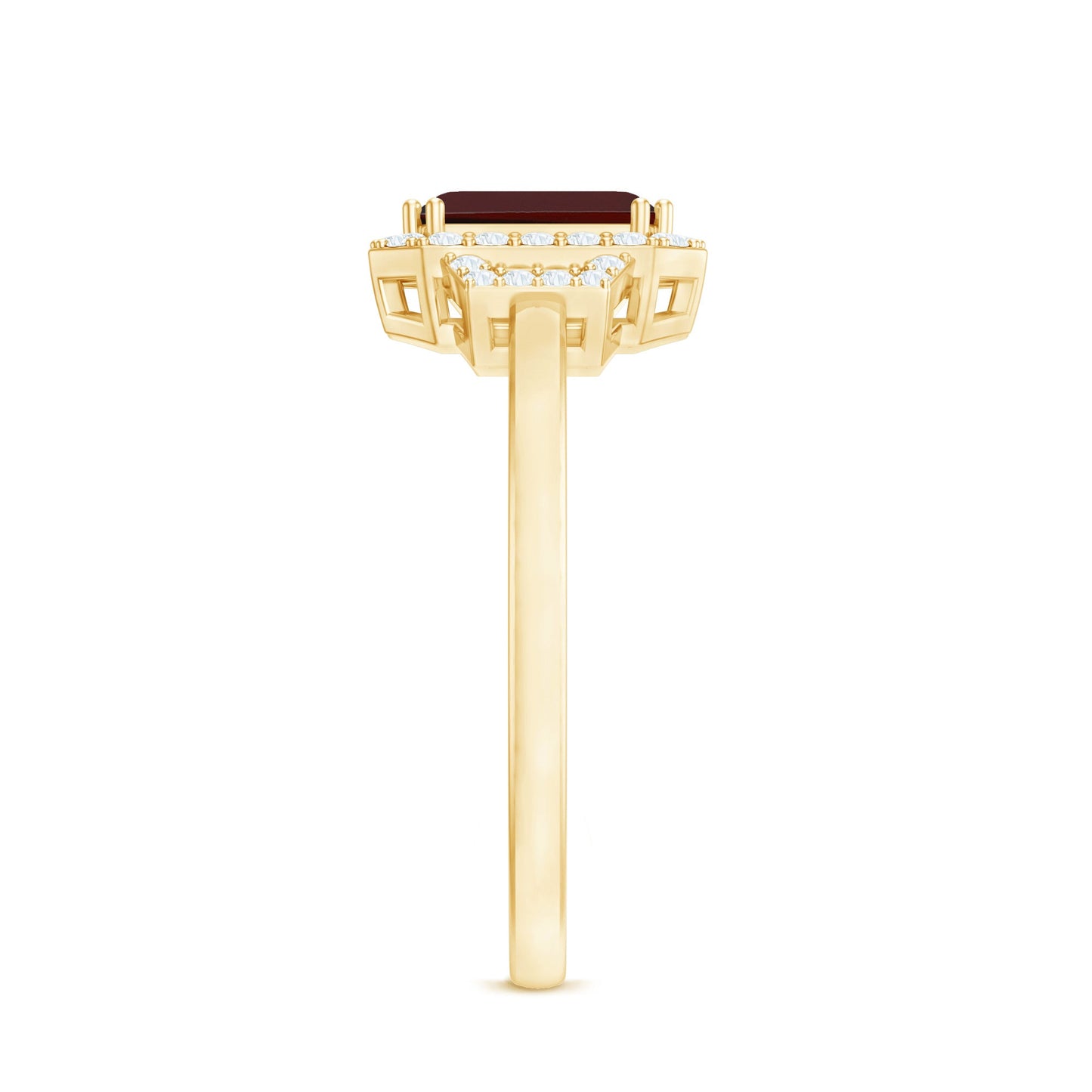 Real 2 Carat Garnet Emerald Cut Engagement Ring with Diamond Halo