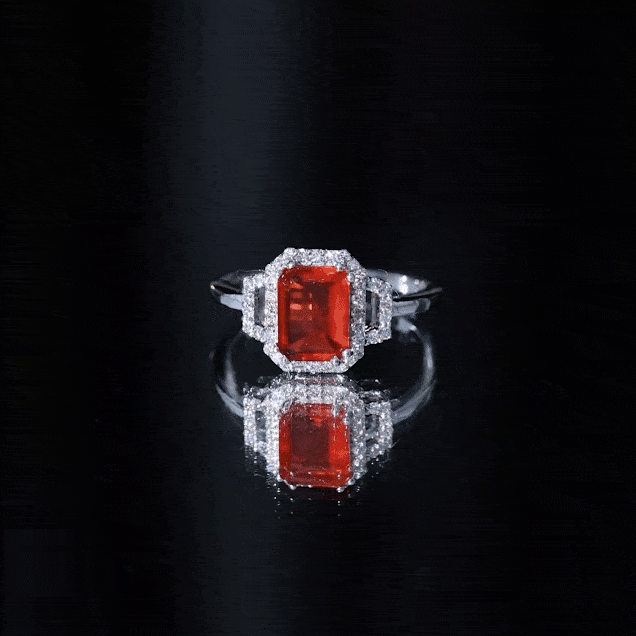 1 Carat Emerald Cut Fire Opal Engagement Ring with Diamond