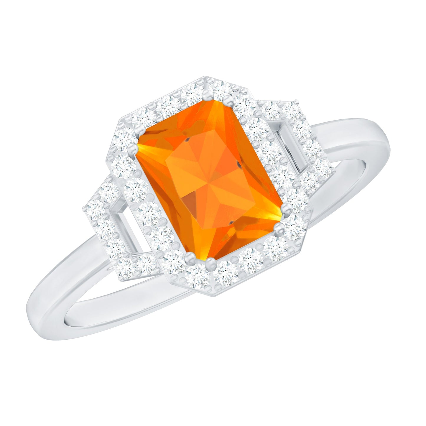 1 Carat Emerald Cut Fire Opal Engagement Ring with Diamond