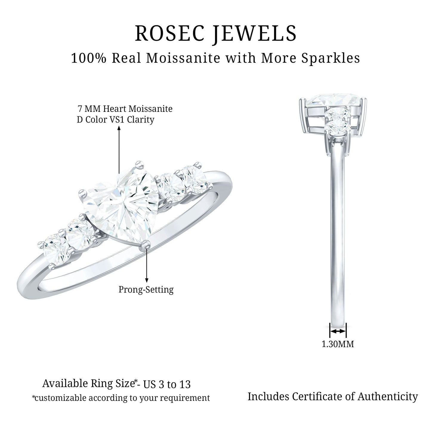 Certified Brilliant Cut Moissanite Heart Promise Ring for Her
