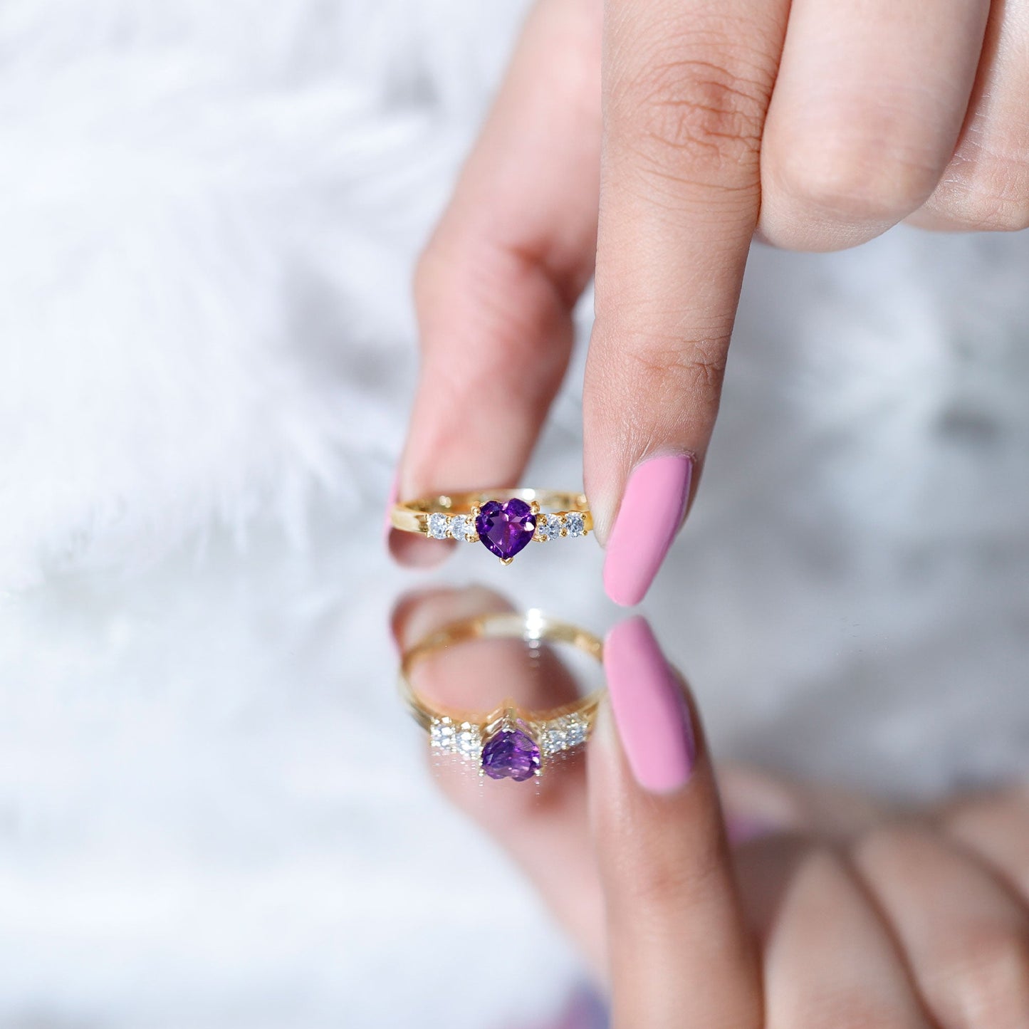0.9 Carat Amethyst Heart Promise Ring with Diamonds