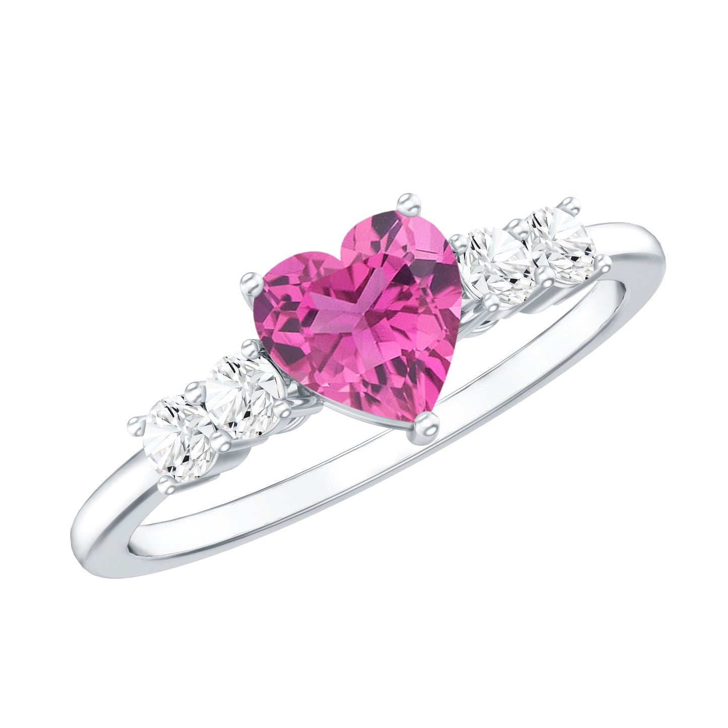 Heart Shape Pink Tourmaline Solitaire Promise Ring with Diamond