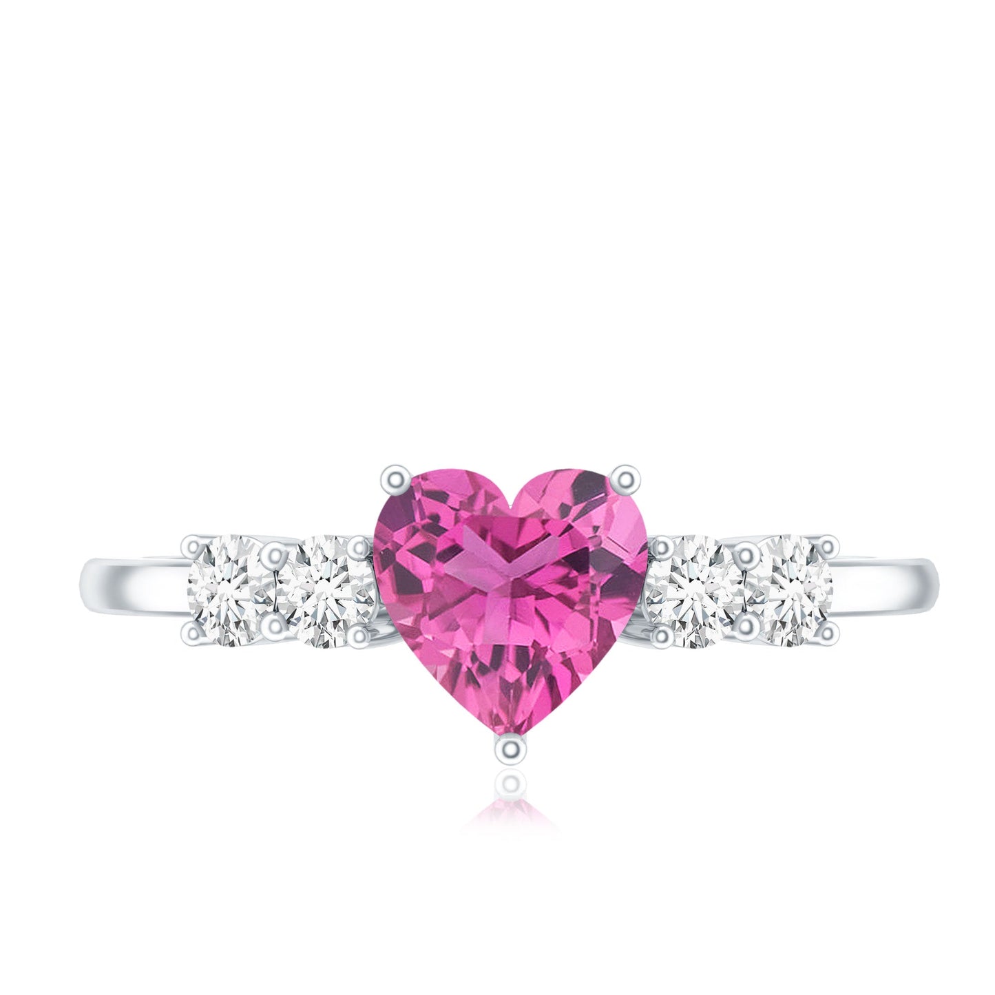 Heart Shape Pink Tourmaline Solitaire Promise Ring with Diamond