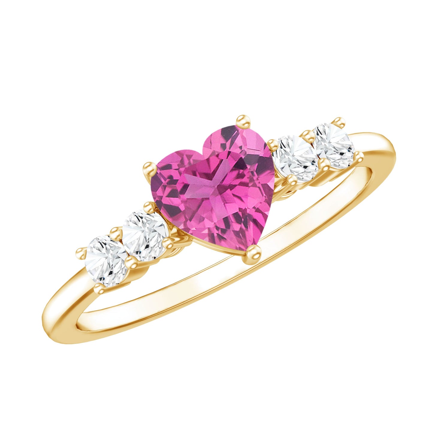 Heart Shape Pink Tourmaline Solitaire Promise Ring with Diamond