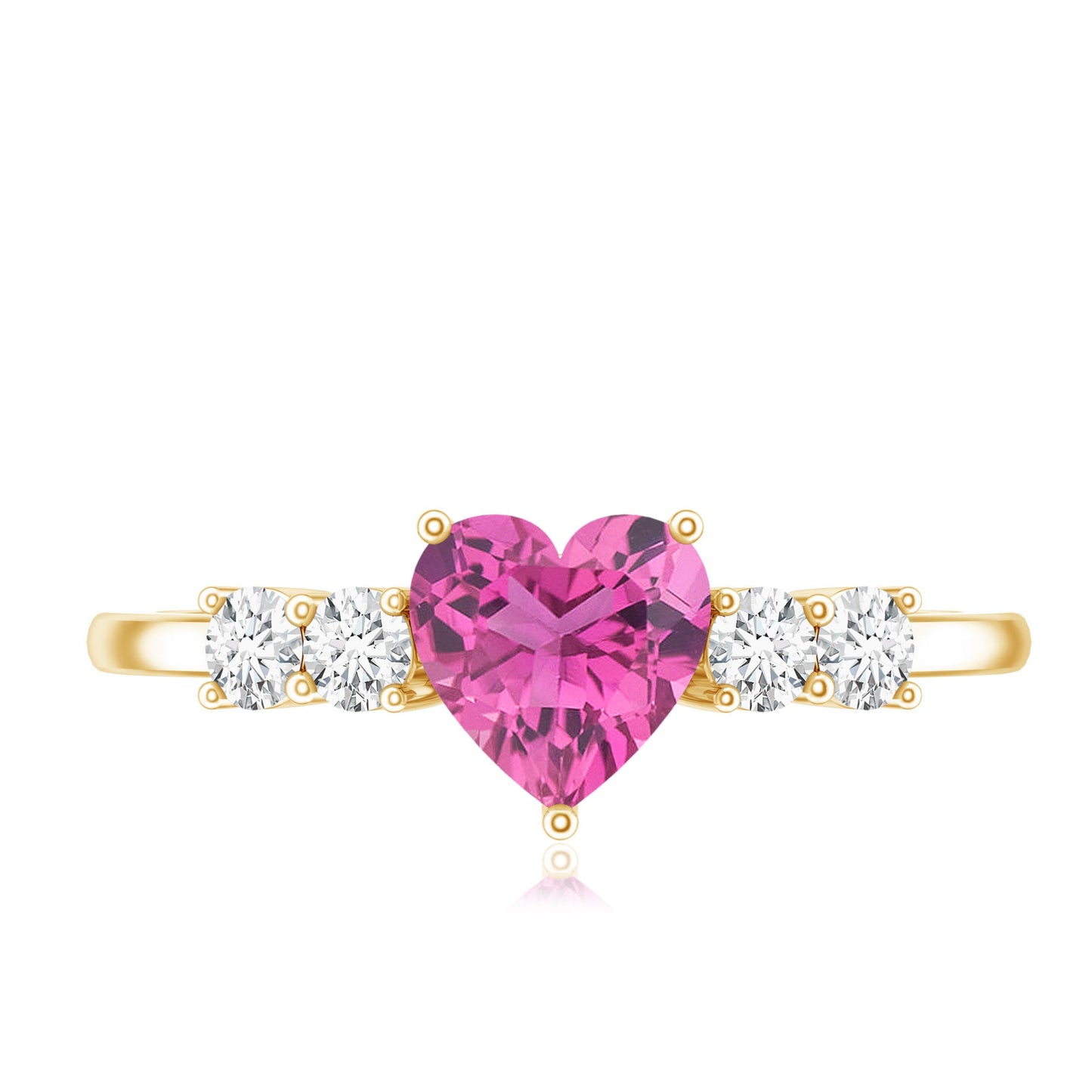 Heart Shape Pink Tourmaline Solitaire Promise Ring with Diamond