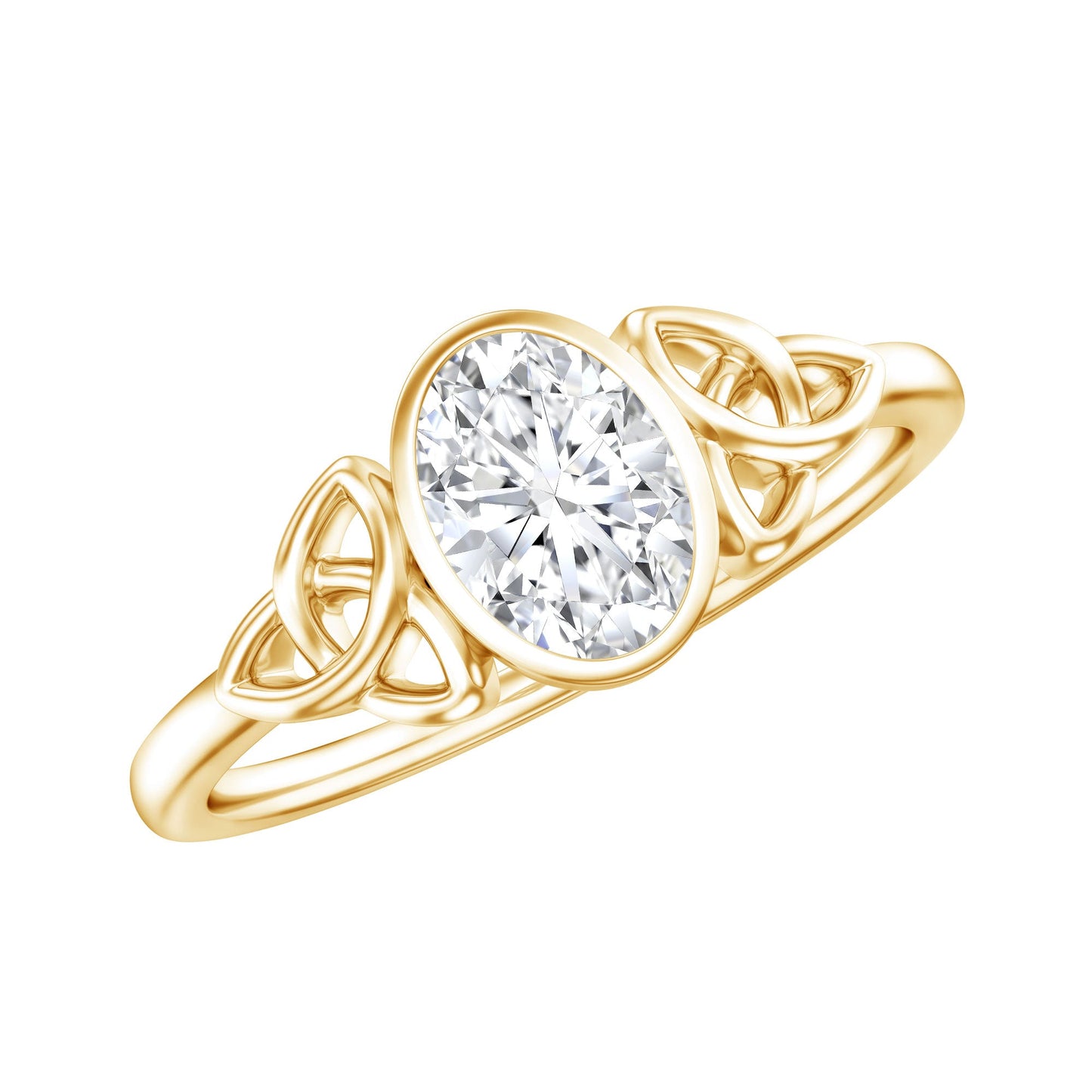 Oval Moissanite Solitaire Celtic Knot Ring in Bezel Setting