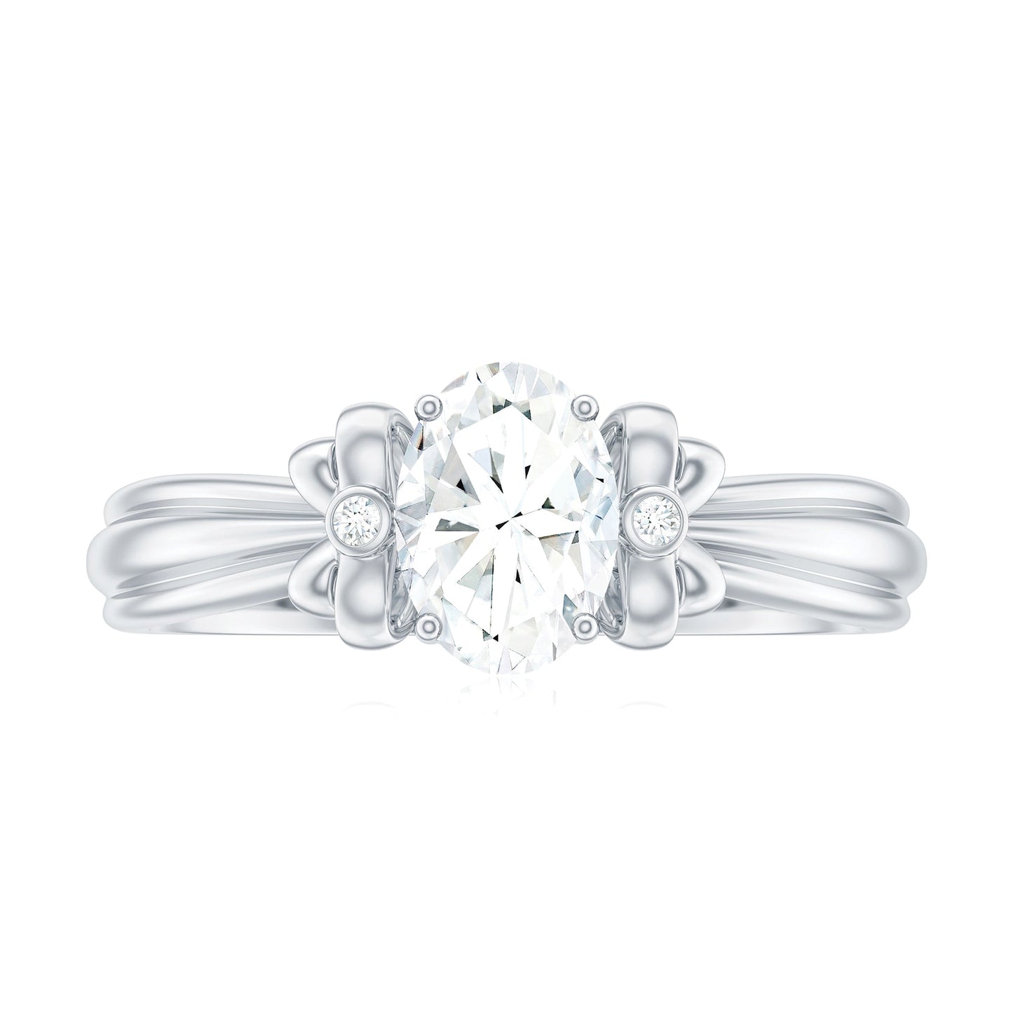 Oval Cut Moissanite Solitaire Engagement Ring with Bow Design