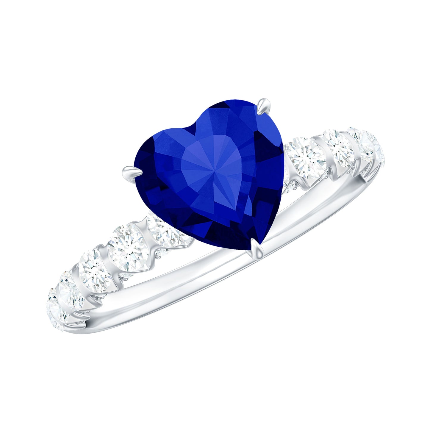 Certified 0.9 Carat Lab Created Blue Sapphire Heart Engagement Ring with Diamond