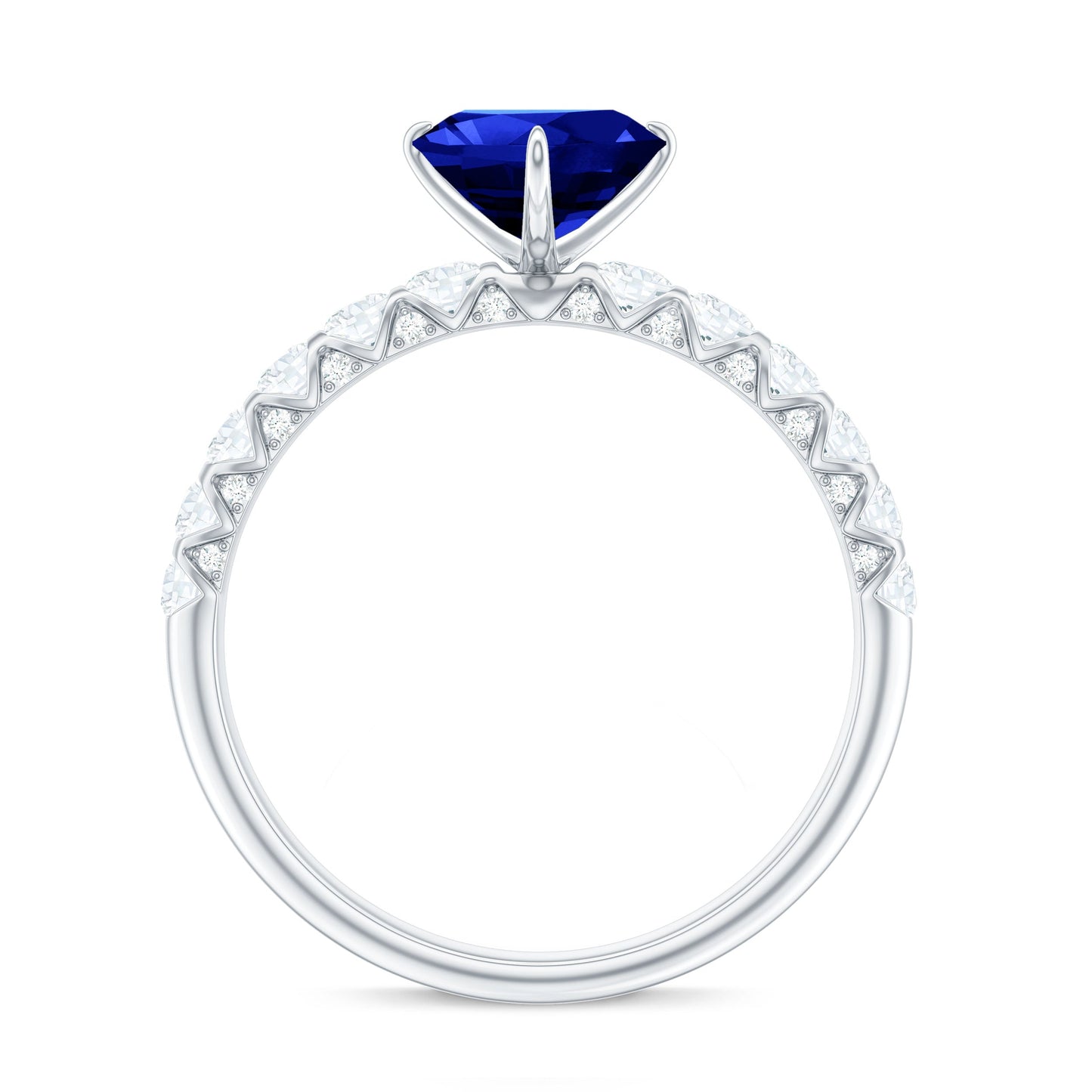 Certified 0.9 Carat Lab Created Blue Sapphire Heart Engagement Ring with Diamond