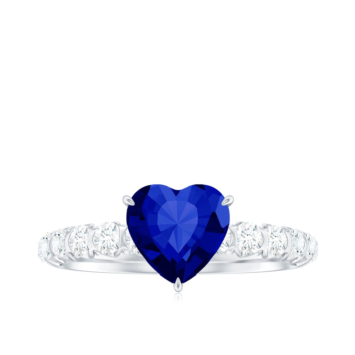 Certified 0.9 Carat Lab Created Blue Sapphire Heart Engagement Ring with Diamond