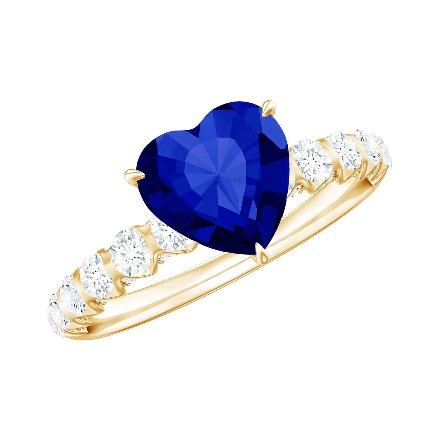 Certified 0.9 Carat Lab Created Blue Sapphire Heart Engagement Ring with Diamond