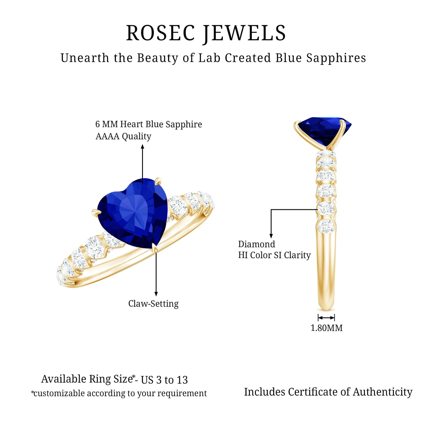Certified 0.9 Carat Lab Created Blue Sapphire Heart Engagement Ring with Diamond