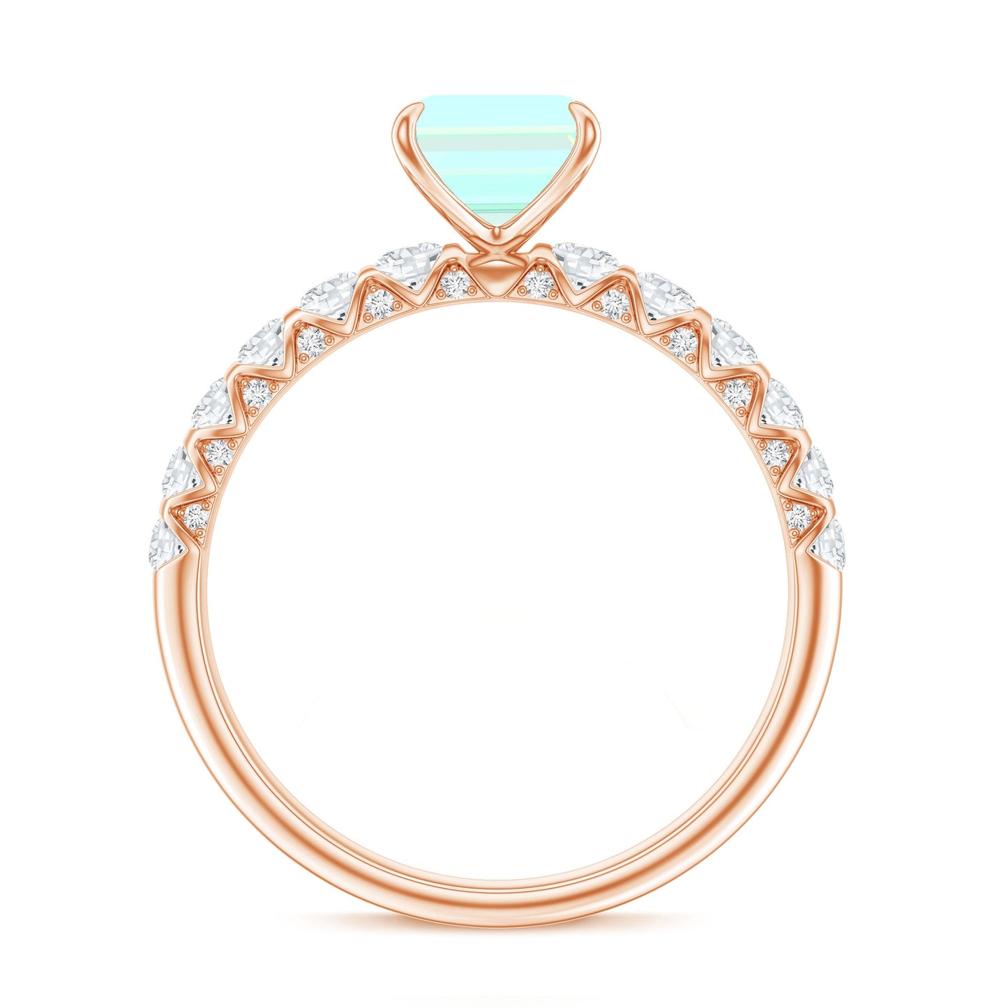 Genuine Ethiopian Opal Emerald Cut Engagement Ring with Diamond Side Stones