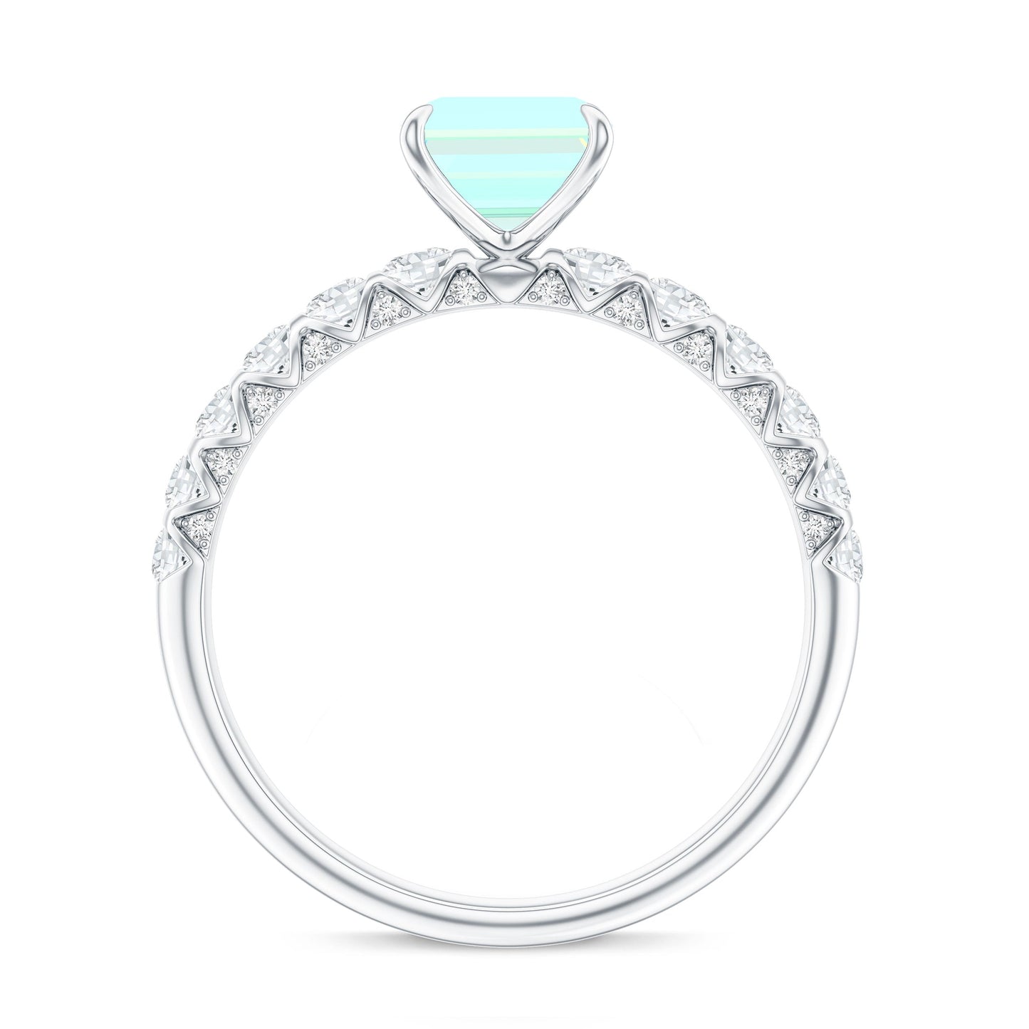 Genuine Ethiopian Opal Emerald Cut Engagement Ring with Diamond Side Stones