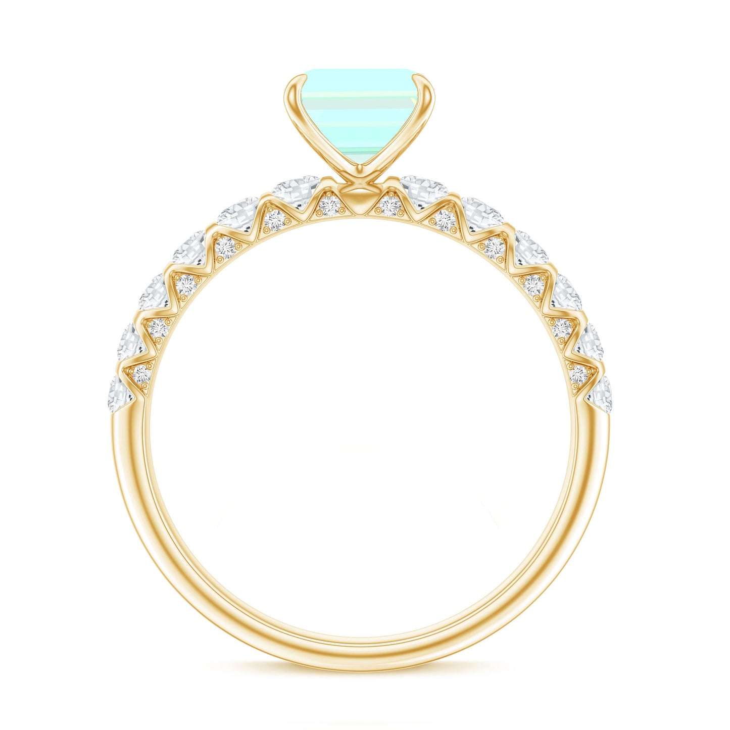 Genuine Ethiopian Opal Emerald Cut Engagement Ring with Diamond Side Stones