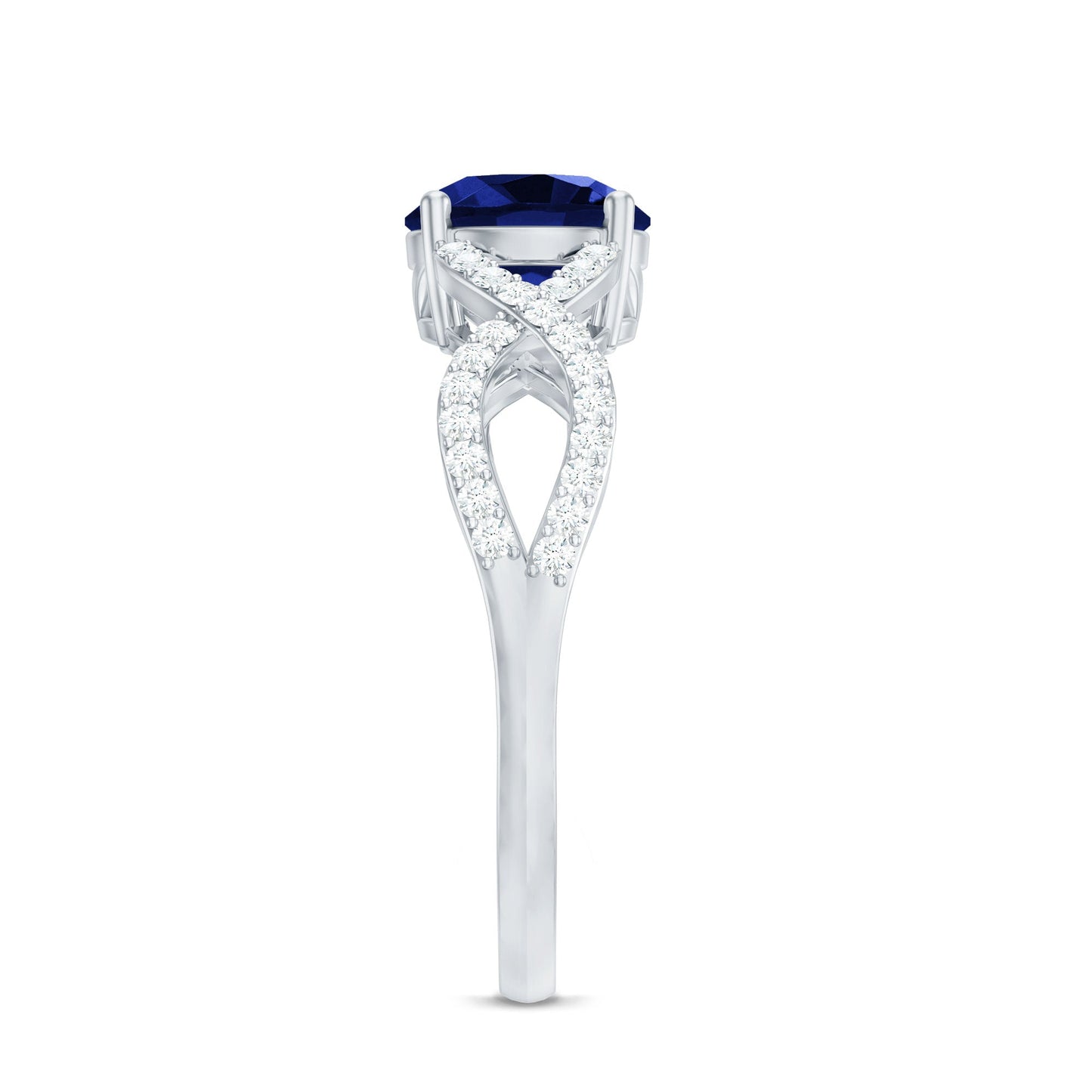 Certified Lab Grown Blue Sapphire Round Engagement Ring With Moissanite