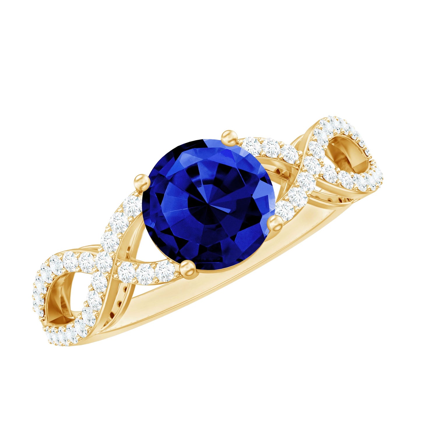 Certified Lab Grown Blue Sapphire Round Engagement Ring With Moissanite