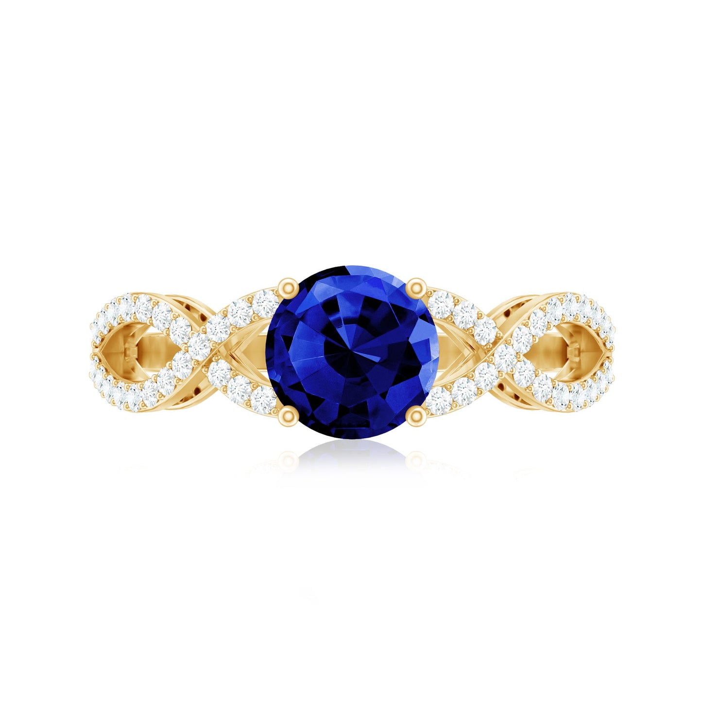 Certified Lab Grown Blue Sapphire Round Engagement Ring With Moissanite