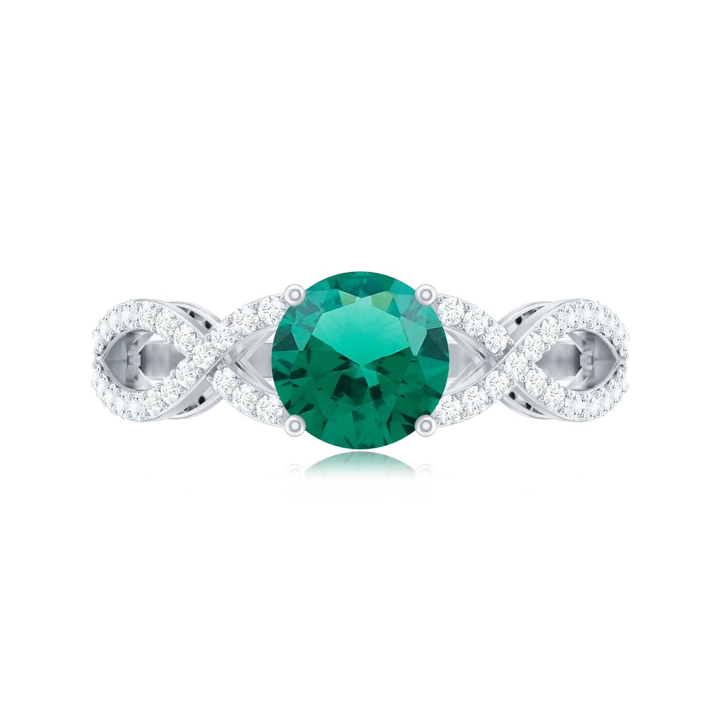 Certified Lab Grown Emerald Diamond Engagement Ring with Crossover Shank