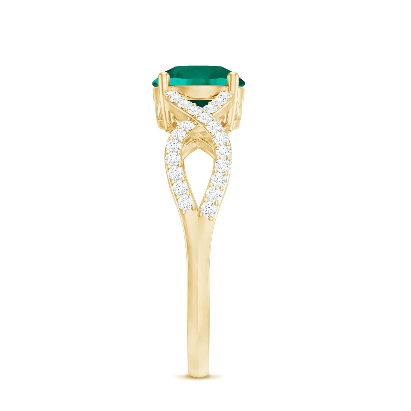 Certified Lab Grown Emerald Diamond Engagement Ring with Crossover Shank