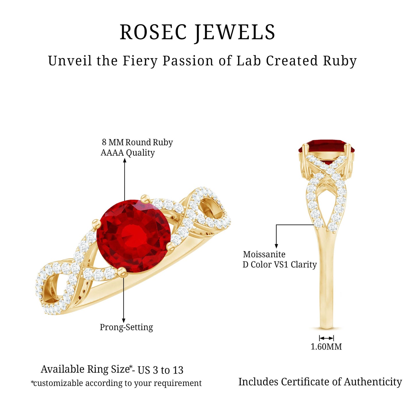Certified Lab Grown Ruby Crossover Engagement Ring With Moissanite