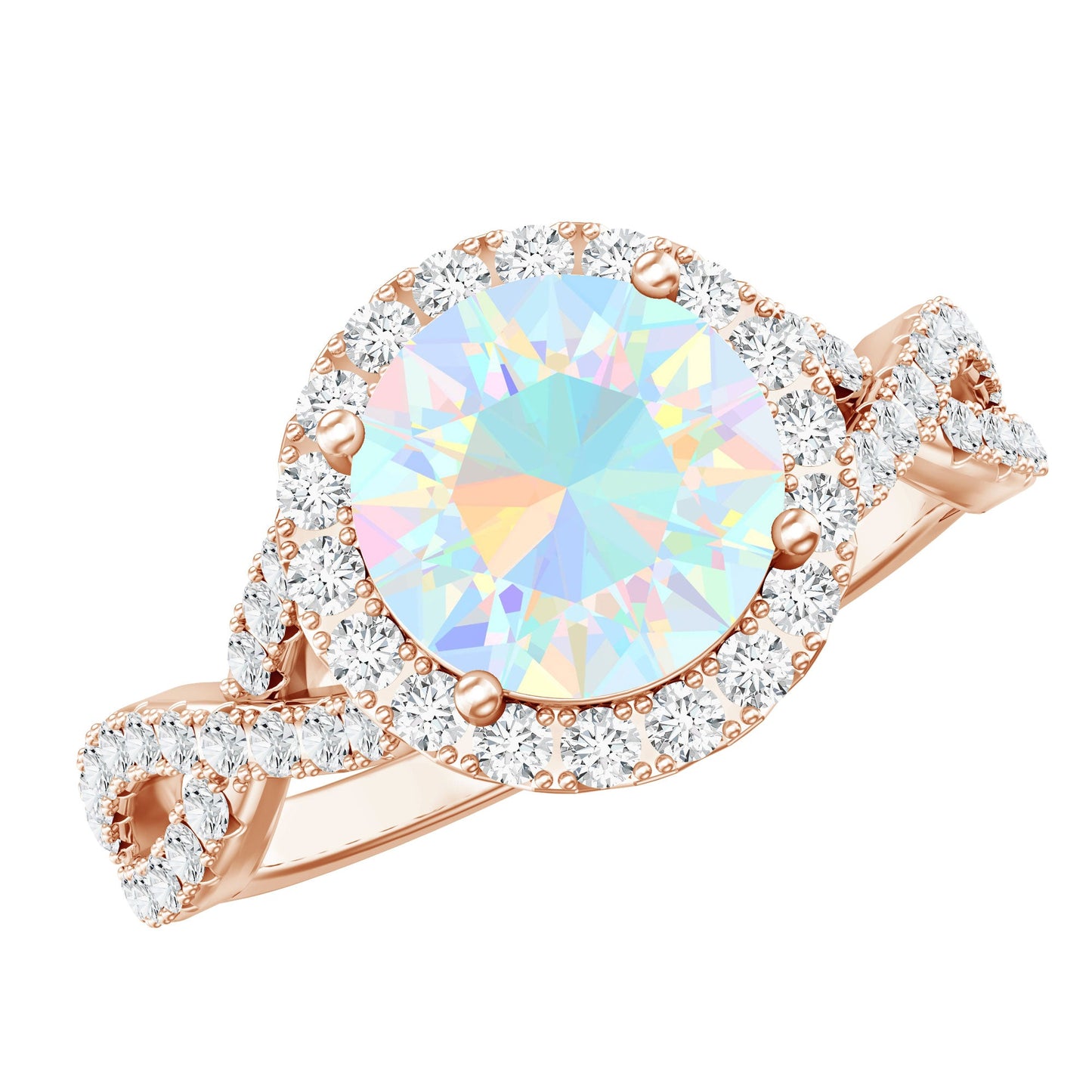 Real 2 Carat Ethiopian Opal Halo Engagement Ring with Crossover Shank