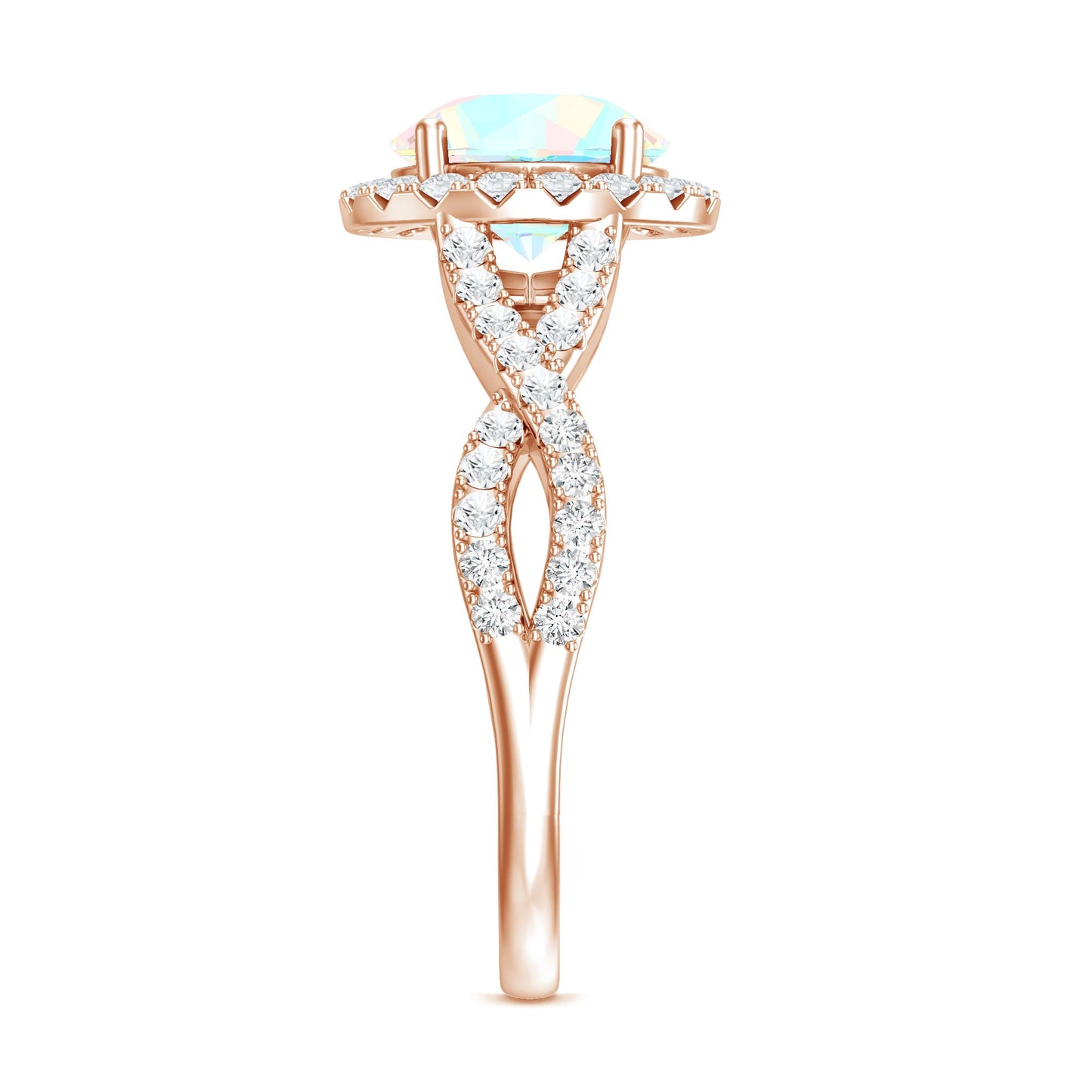 Real 2 Carat Ethiopian Opal Halo Engagement Ring with Crossover Shank