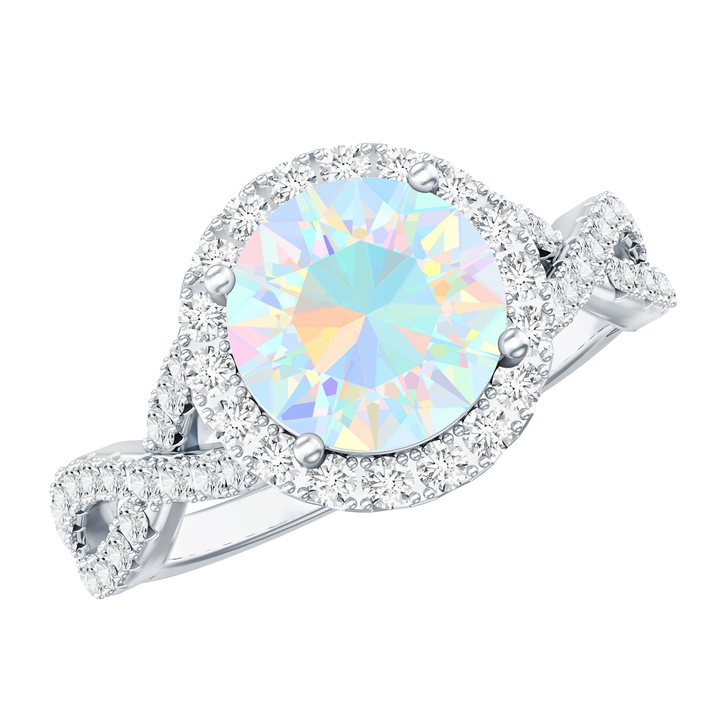 Real 2 Carat Ethiopian Opal Halo Engagement Ring with Crossover Shank
