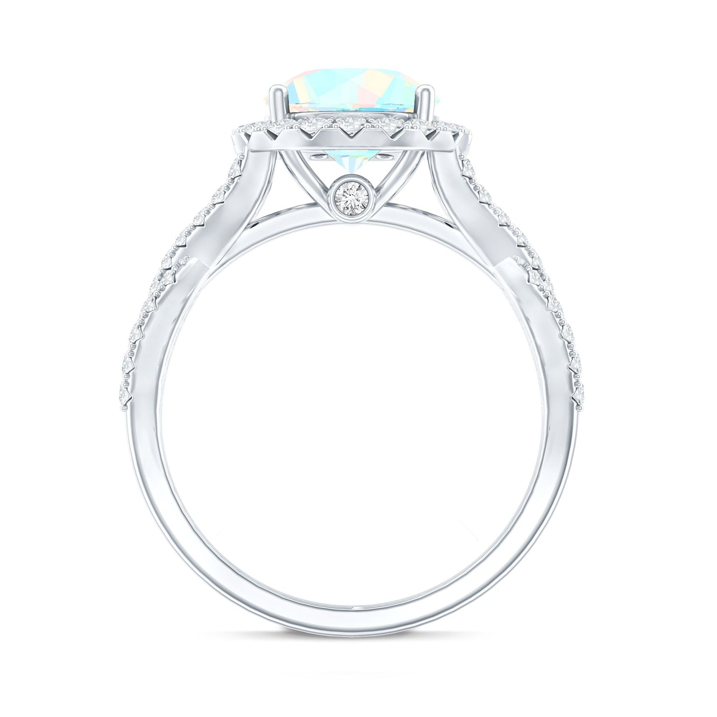 Real 2 Carat Ethiopian Opal Halo Engagement Ring with Crossover Shank