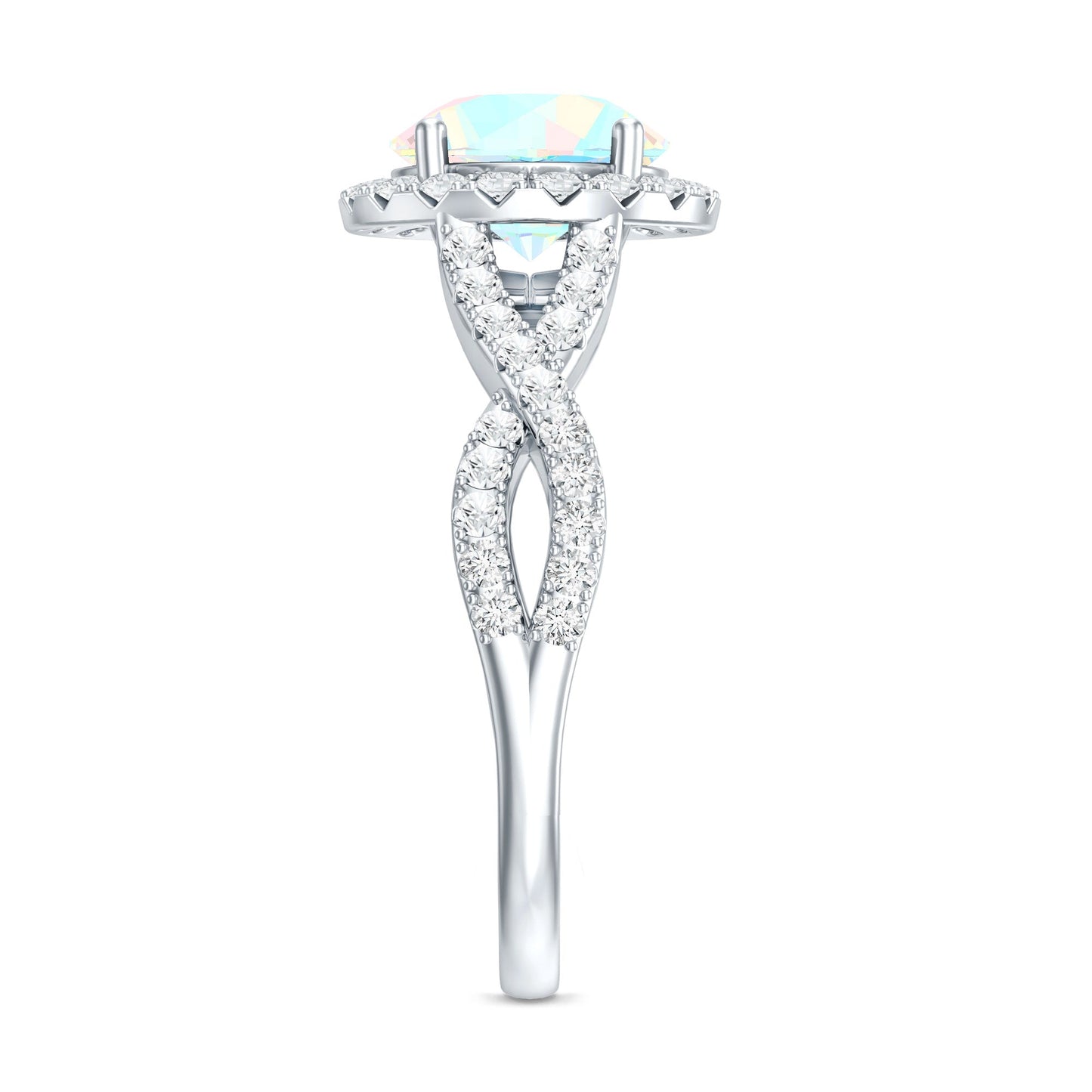 Real 2 Carat Ethiopian Opal Halo Engagement Ring with Crossover Shank