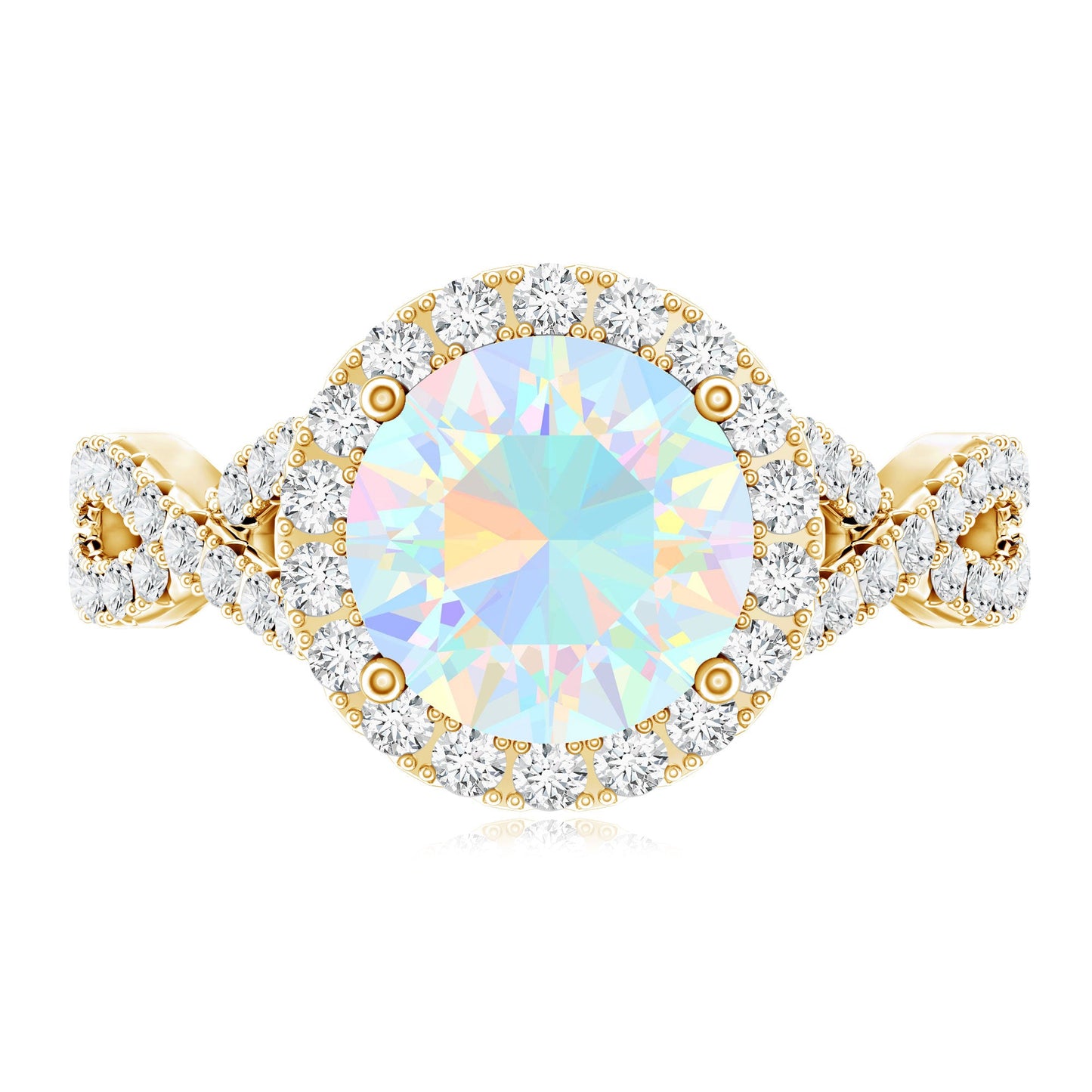 Real 2 Carat Ethiopian Opal Halo Engagement Ring with Crossover Shank