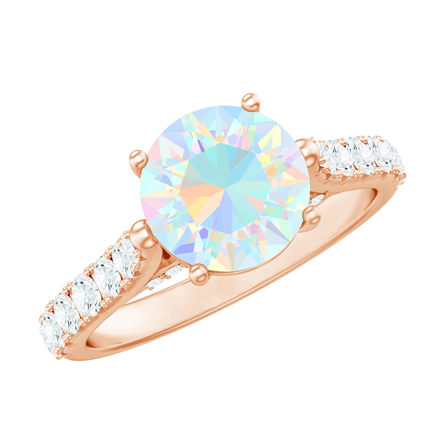 Natural 2 Carat Ethiopian Opal Diamond Engagement Ring with Side Stones