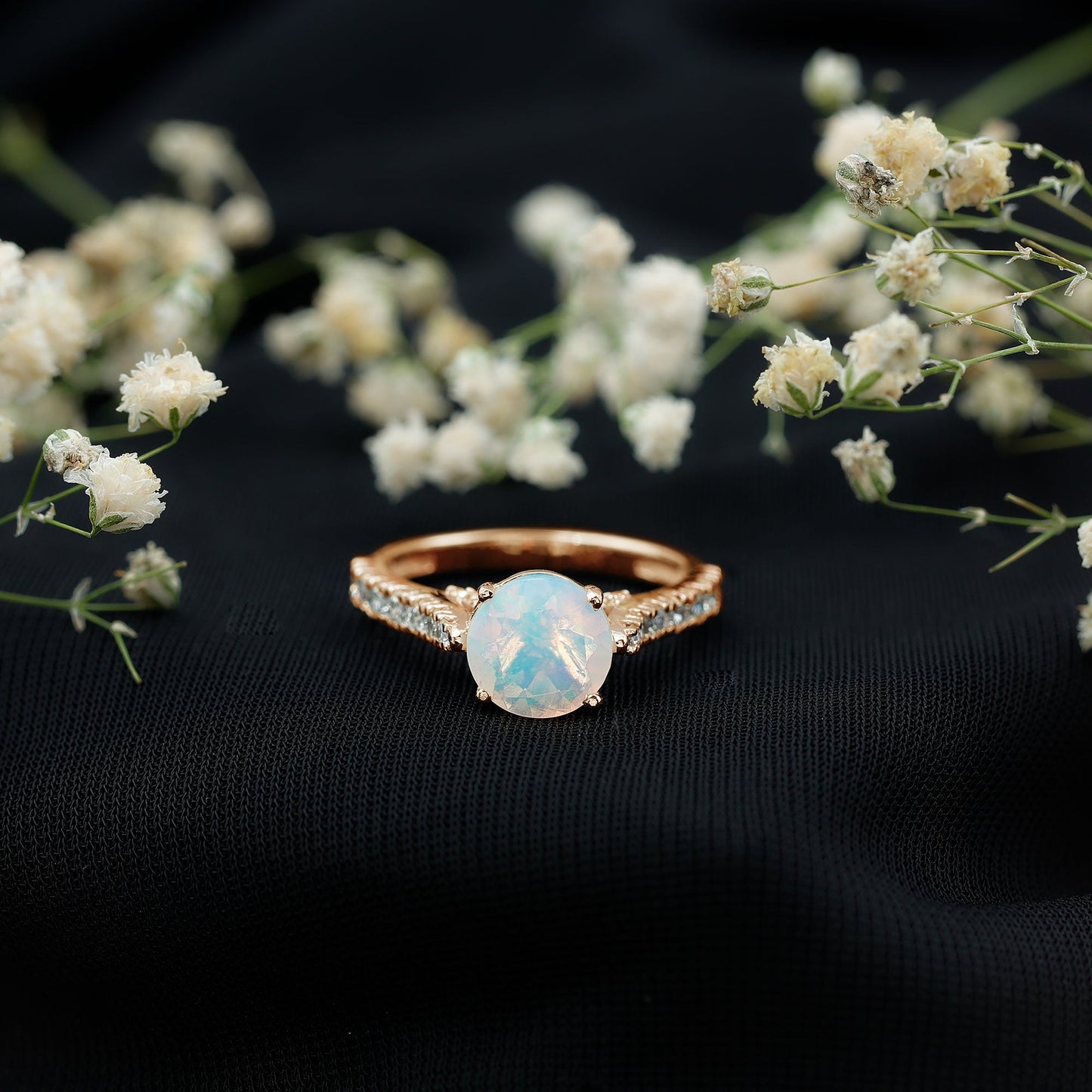 Natural 2 Carat Ethiopian Opal Diamond Engagement Ring with Side Stones