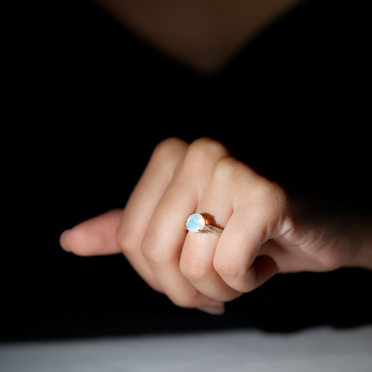 Natural 2 Carat Ethiopian Opal Diamond Engagement Ring with Side Stones