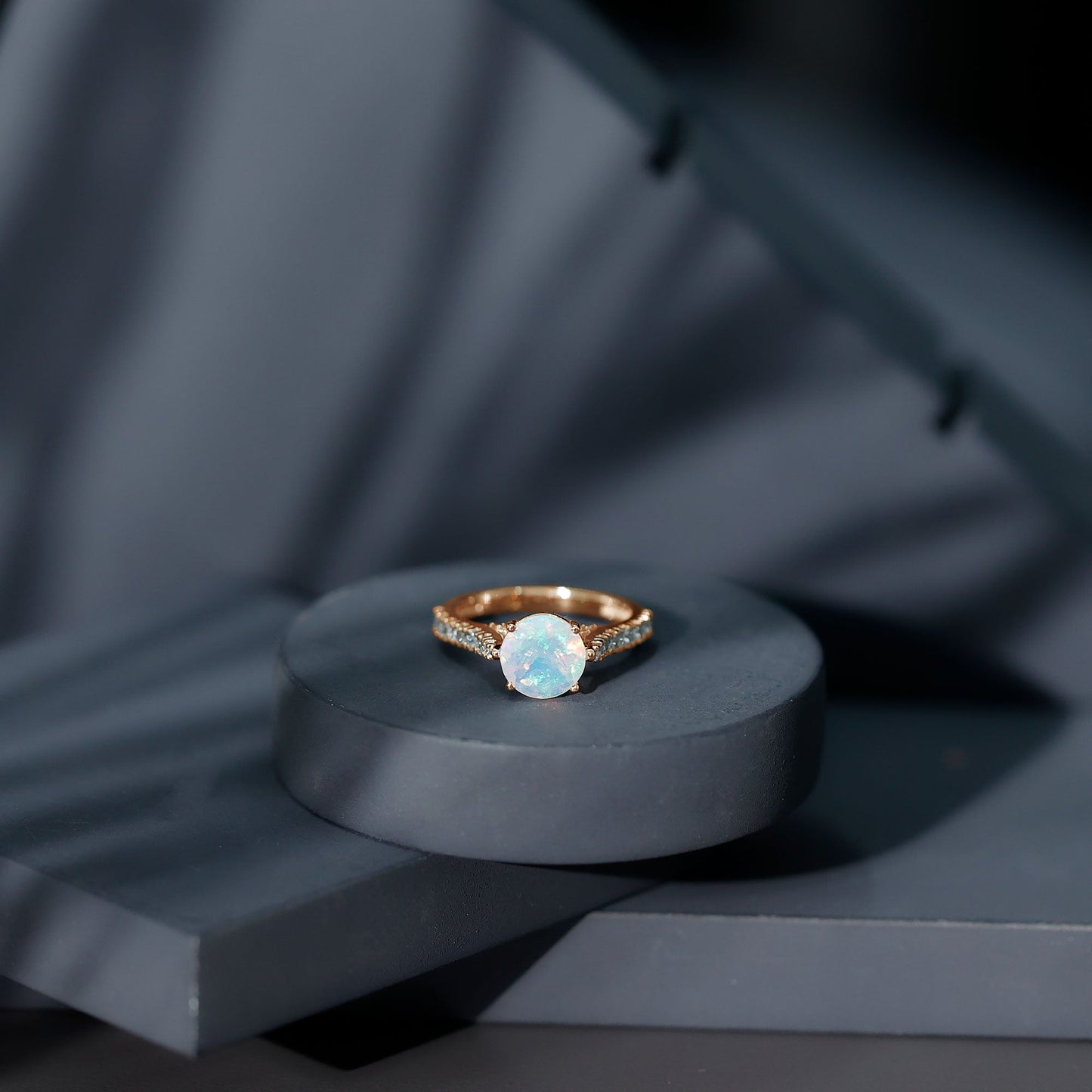 Natural 2 Carat Ethiopian Opal Diamond Engagement Ring with Side Stones