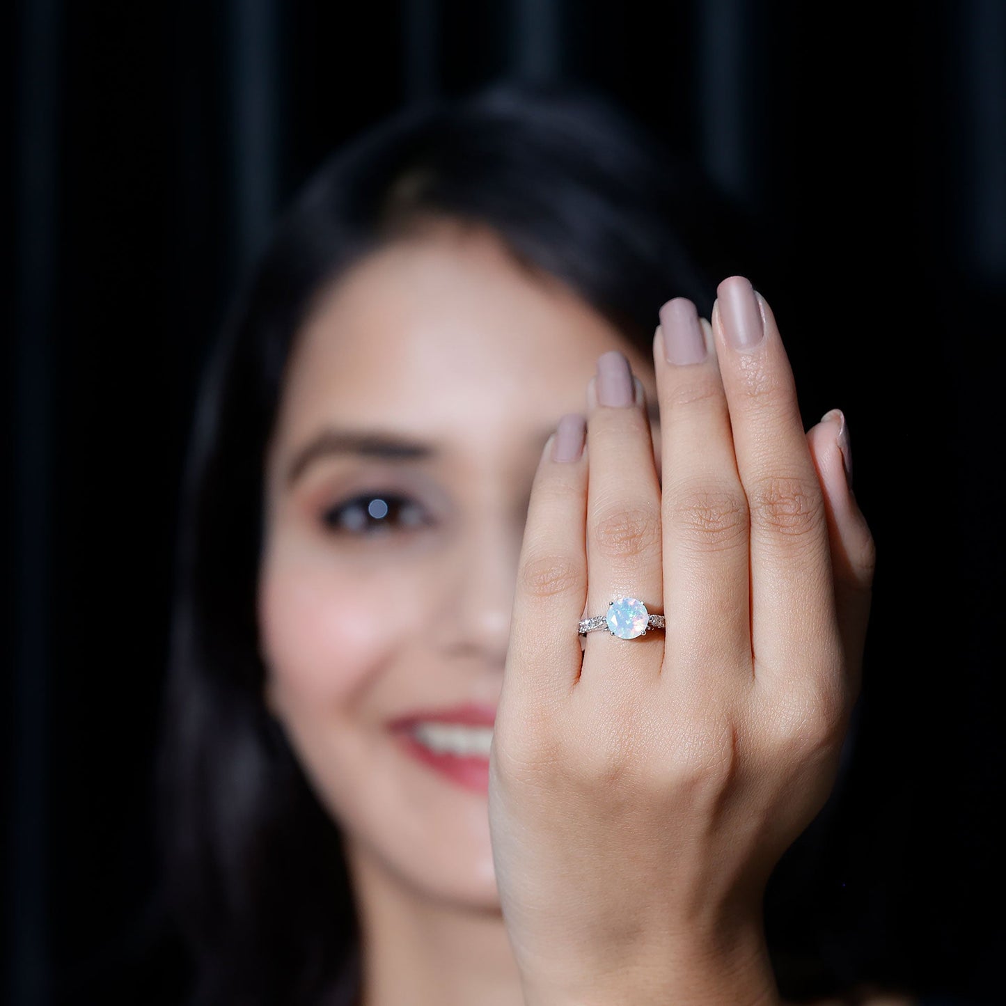 Natural 2 Carat Ethiopian Opal Diamond Engagement Ring with Side Stones