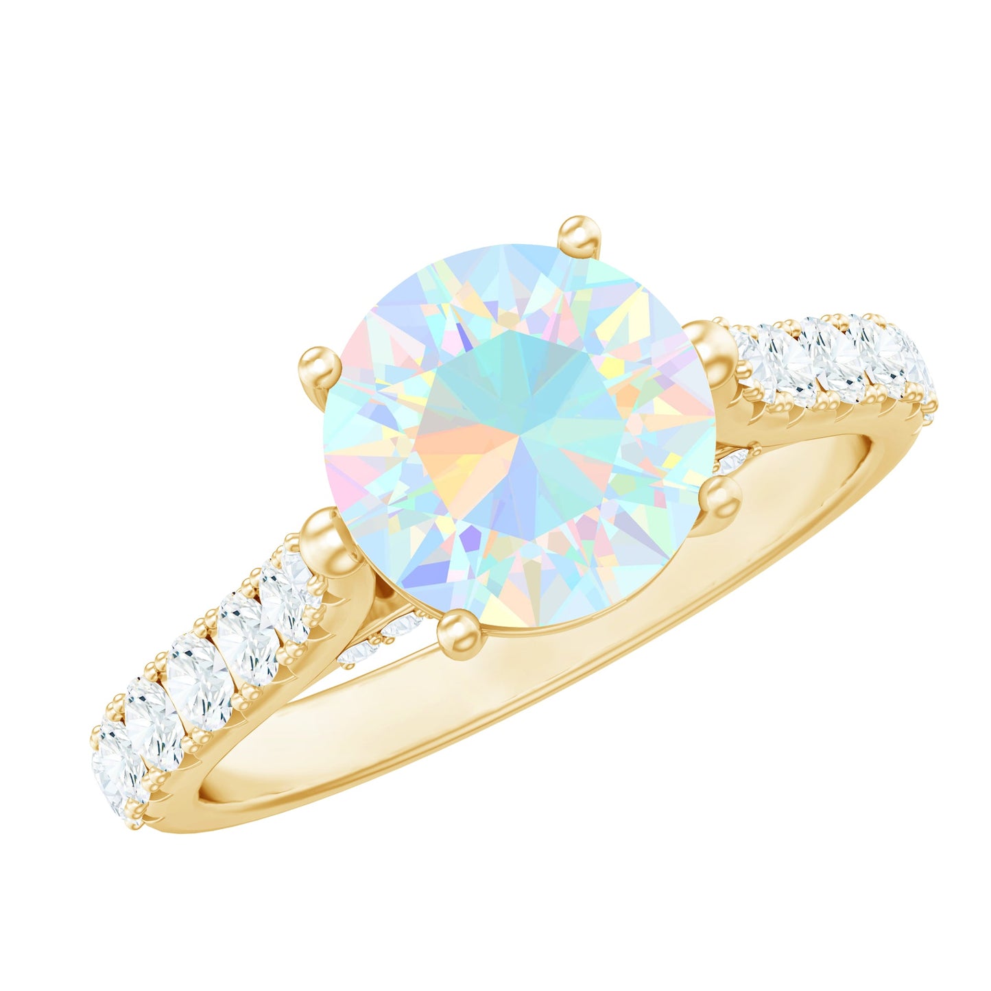 Natural 2 Carat Ethiopian Opal Diamond Engagement Ring with Side Stones