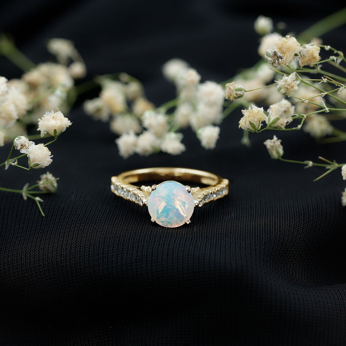 Natural 2 Carat Ethiopian Opal Diamond Engagement Ring with Side Stones