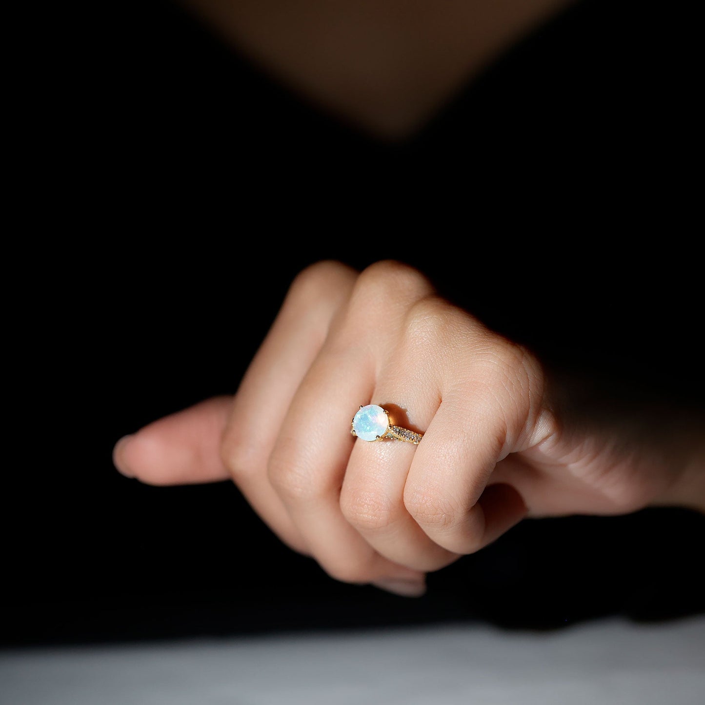 Natural 2 Carat Ethiopian Opal Diamond Engagement Ring with Side Stones