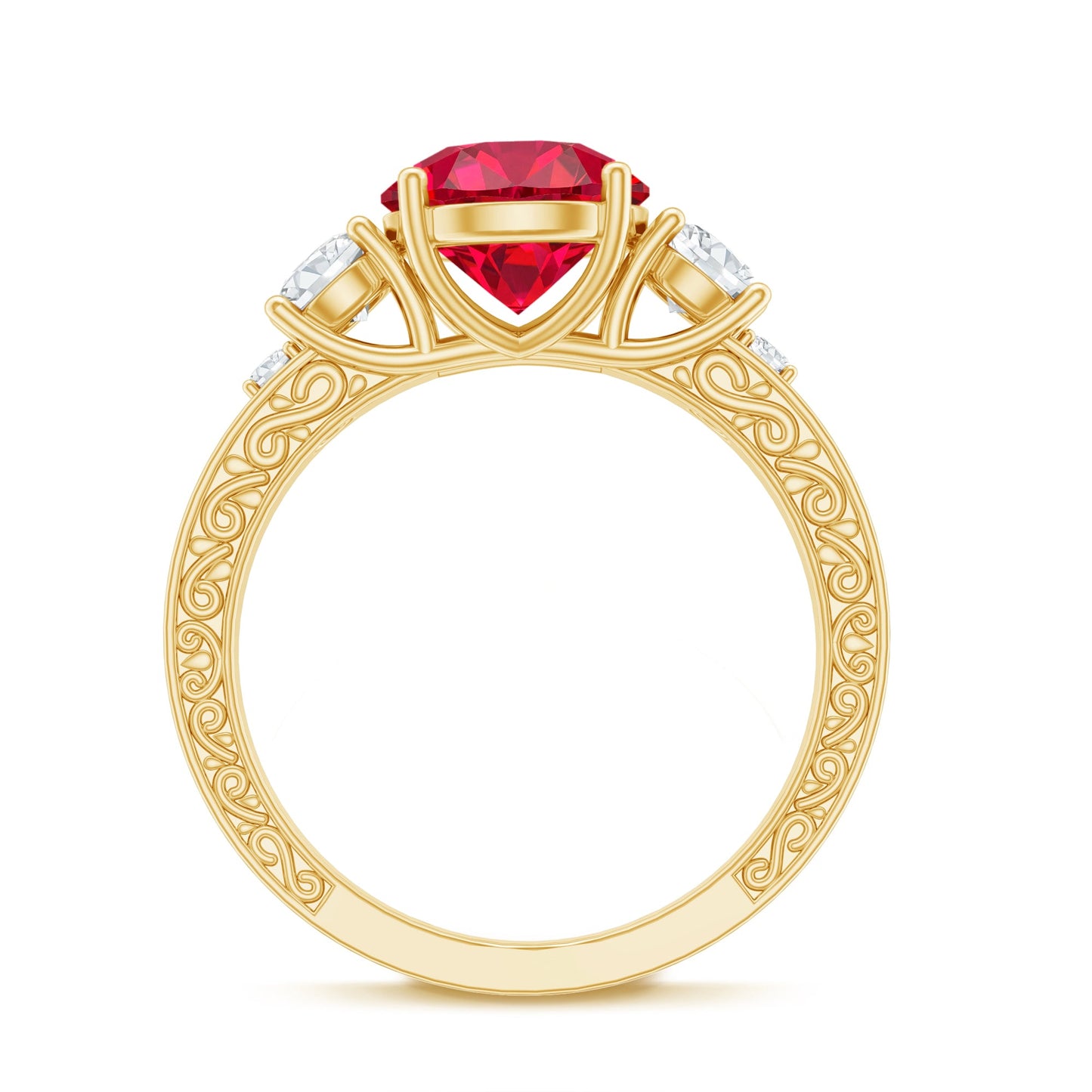 Lab Made 2.3 Carat Ruby and Moissanite 3 Stone Engagement Ring With Certificate