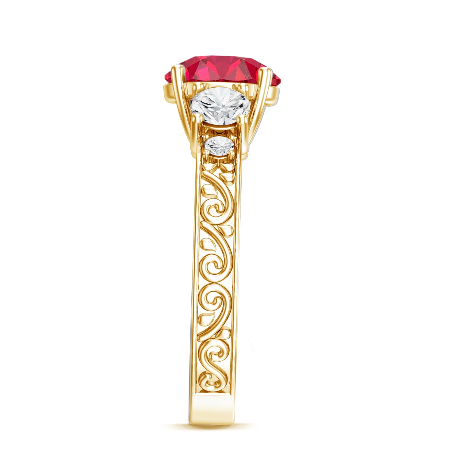 Lab Made 2.3 Carat Ruby and Moissanite 3 Stone Engagement Ring With Certificate