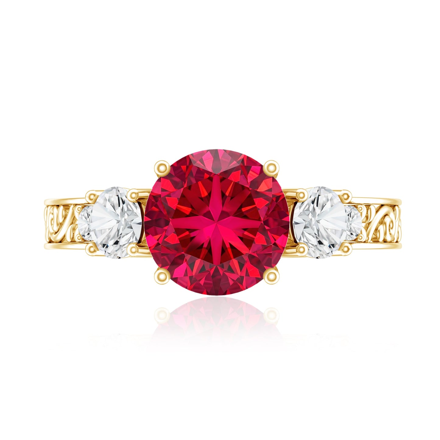 Lab Made 2.3 Carat Ruby and Moissanite 3 Stone Engagement Ring With Certificate