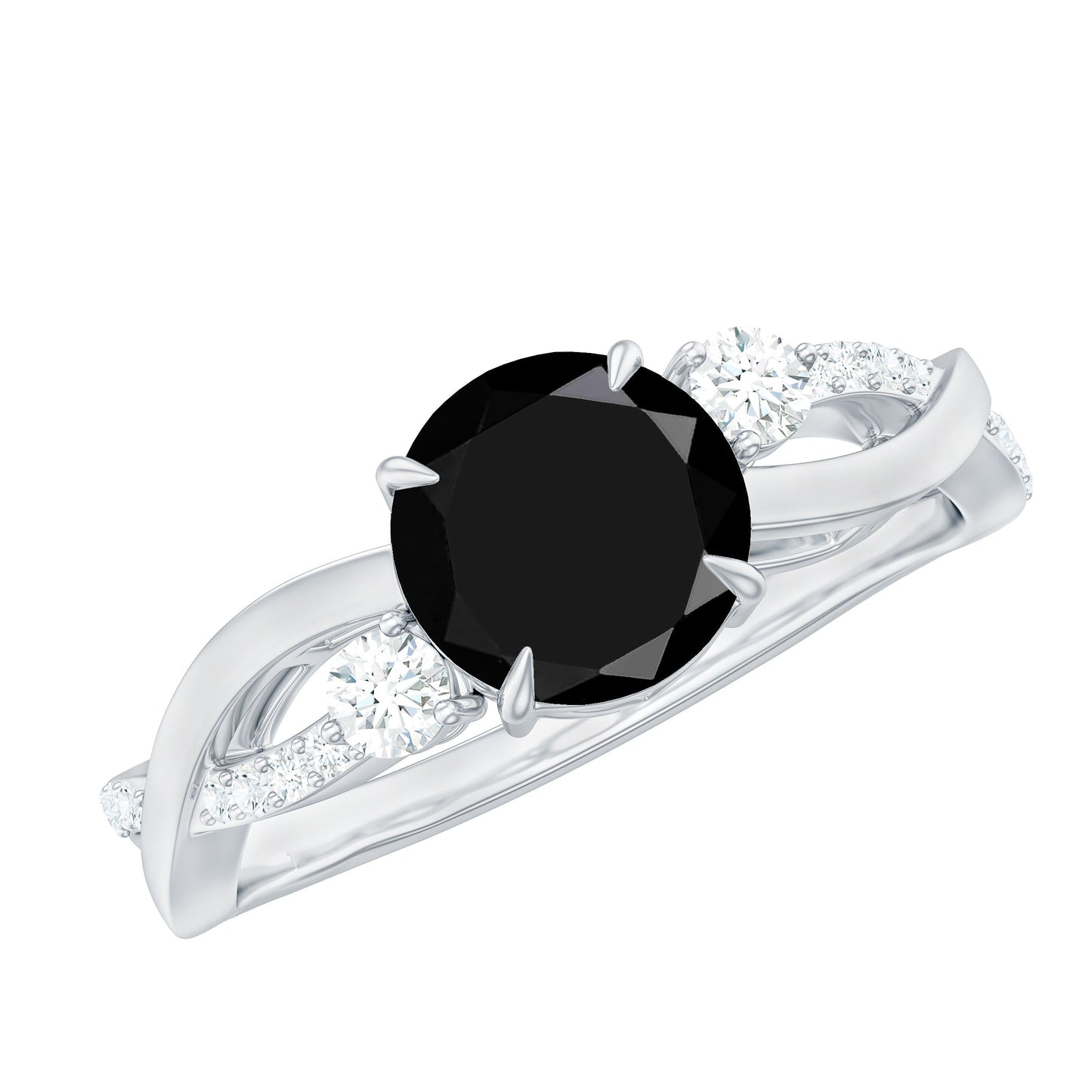 2 Carat Lab Grown Black and White Diamond Engagement Ring with Crossover Shank