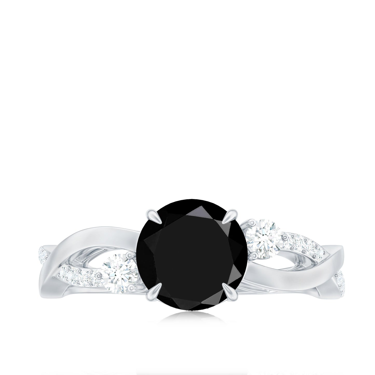 2 Carat Lab Grown Black and White Diamond Engagement Ring with Crossover Shank