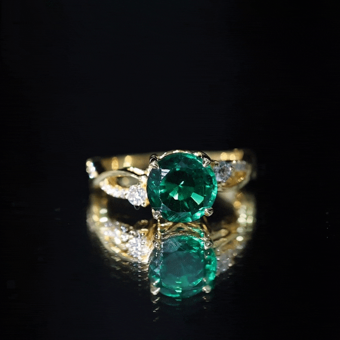 2 Carat Lab Grown Emerald and Diamond Engagement Ring with Crossover Shank