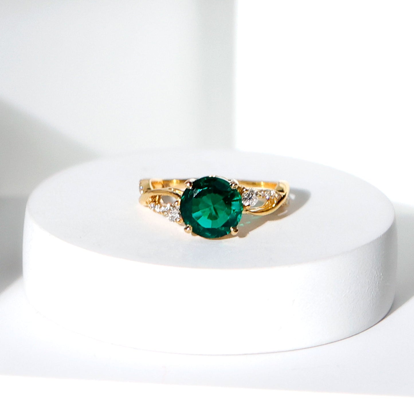 2 Carat Lab Grown Emerald and Diamond Engagement Ring with Crossover Shank