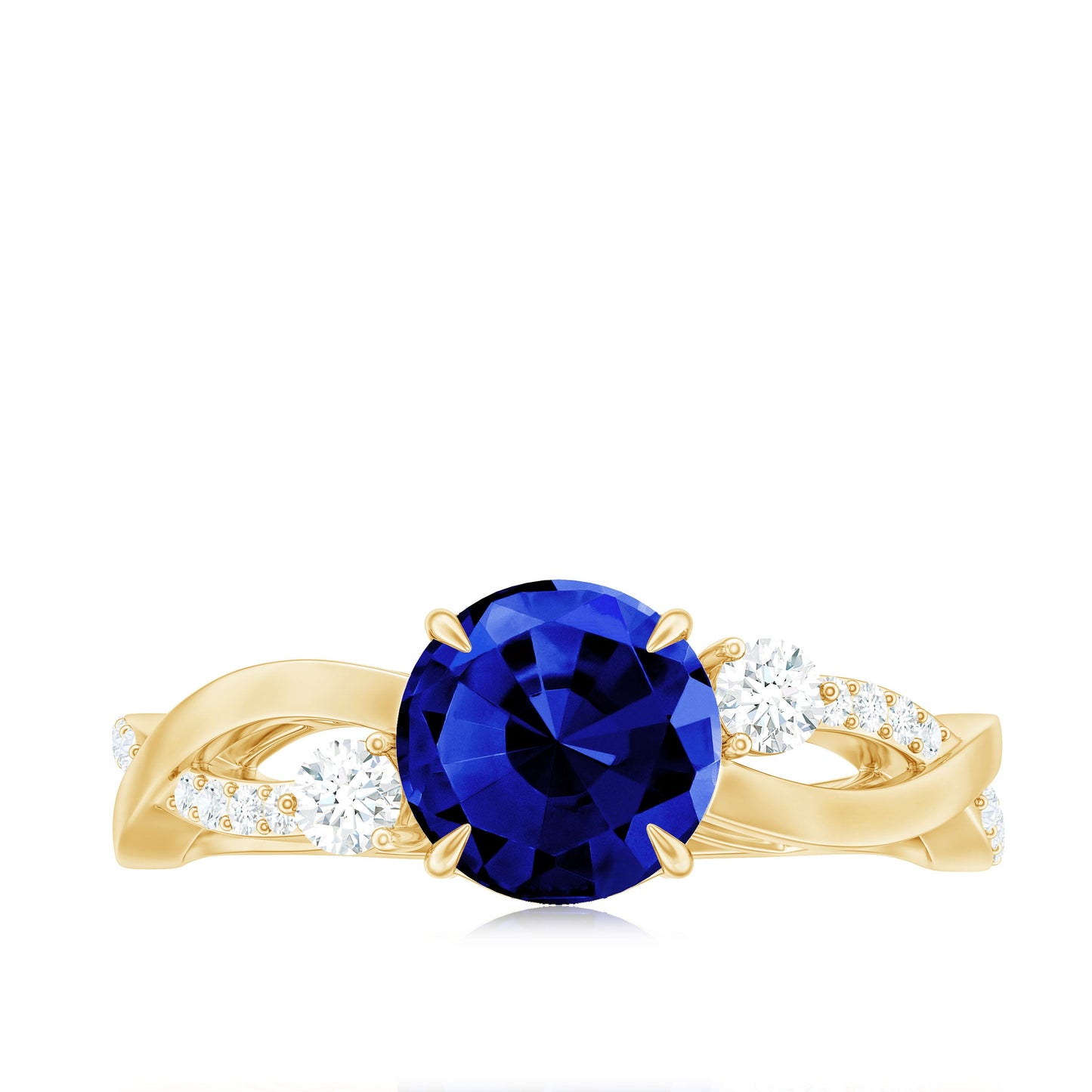 Certified 2.7 Carat Lab Grown Blue Sapphire Engagement Ring with Diamond Crossover Shank