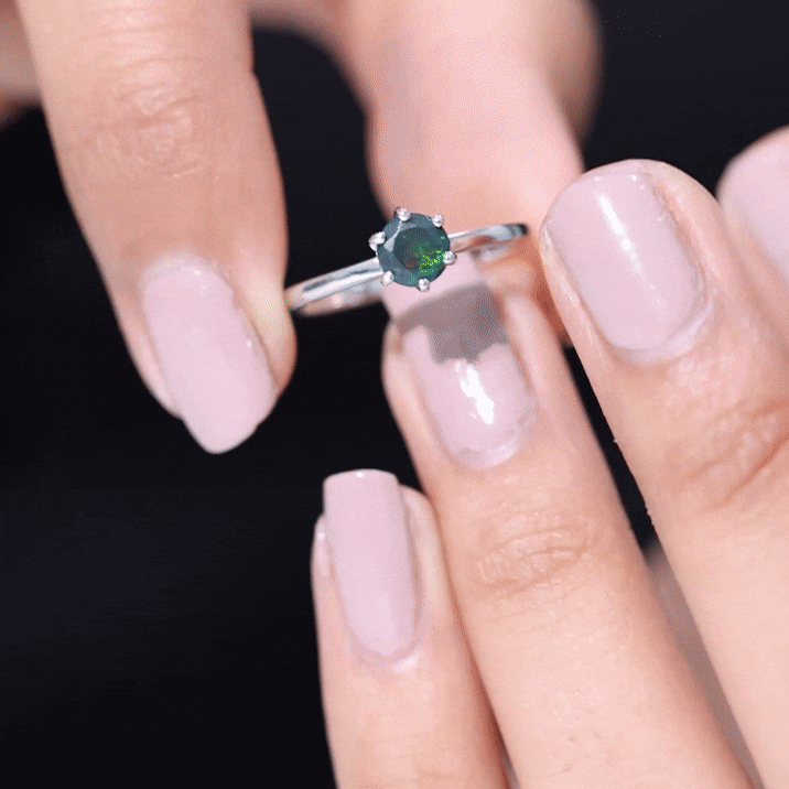 0.45 Carat Round Black Opal Solitaire Promise Ring