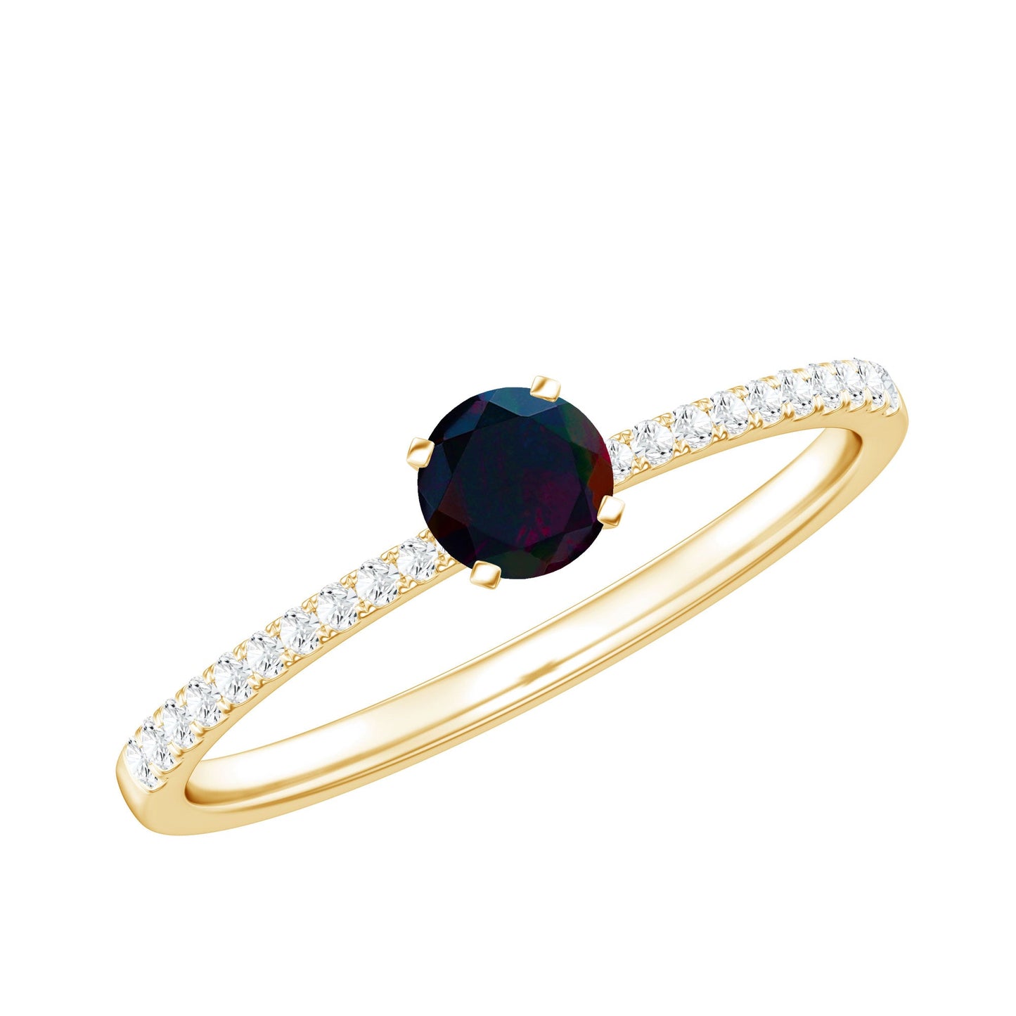 0.4 Carat Round Black Opal Solitaire Engagement Ring with Diamond